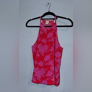 Paper Crane Red and Pink Floral Tank Top